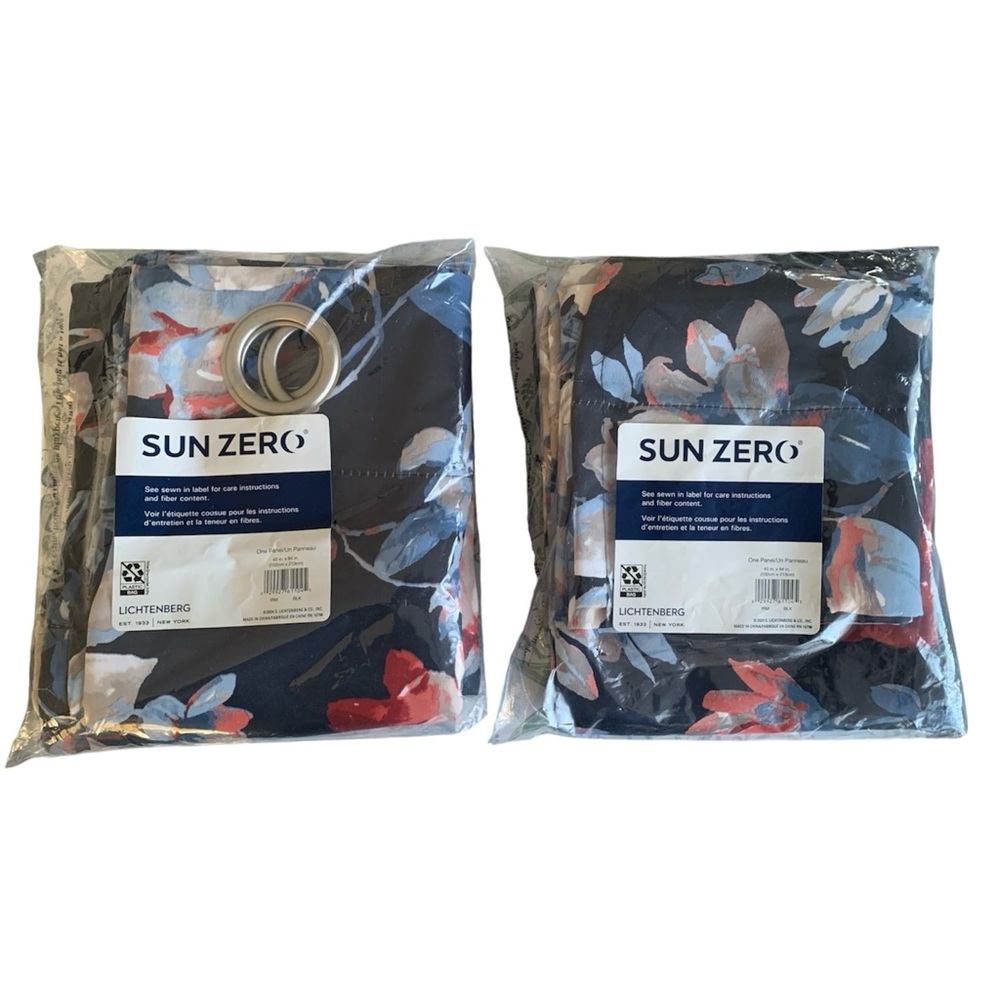 Two Panels Extreme Blackout Curtain Panels Black Floral Sun Zero 40 X 84